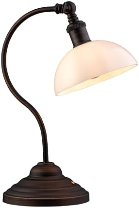 O'Bright Bankers - Cordless LED Table Lamp, Battery-Operated, Rechargeable, 3-Level Dimming, Universal USB-C Charging, 180° Swivel Head, White Jade Glass Shade, Oil Rubbed Bronze by OBright