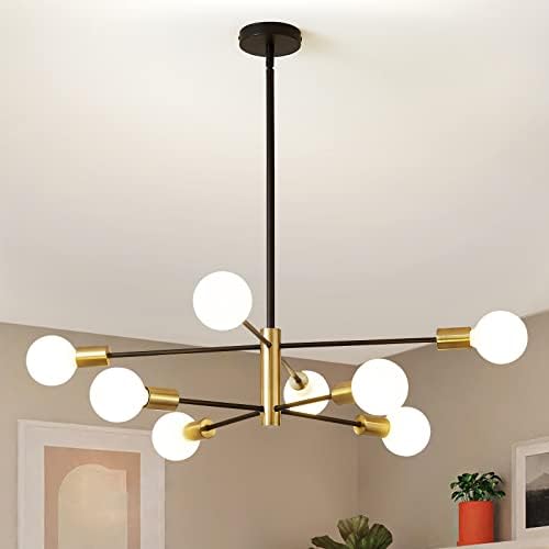 RUIYEY Modern Sputnik Chandeliers Black and Gold Mid Century Chandelier 8-Light Dining Room Light Fixture Height Adjustable Ceiling Lights Farmhouse Chandeliers for Kitchen Island Living Room by RUIYEY