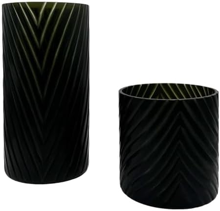 Pemberly Row Set of 2 Glass Decorative Handmade Art Vases, Matte Black Ceramic Finish, Geometric Modern Design, Durable Craftsmanship, Perfect for Floral Arrangements or Standalone Displays in Any by PEMBERLYROW