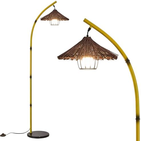 beaysyty Bamboo Floor lamp Mid Century Rattan Retro Floor lamp Bohemian,Arc Floor Lamps for Living Room Tall Reading Lamps Antique Rattan Style for Bedroom Dining Room Farmhouse Study (Yellow) by beaysyty