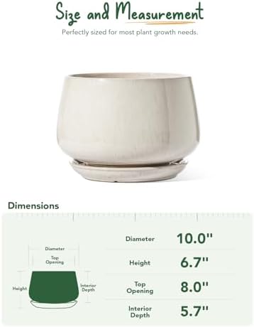LE TAUCI Ceramic Planter, 10 Inch, Large Plant Pot, Reactive Glaze Beige - Image 4