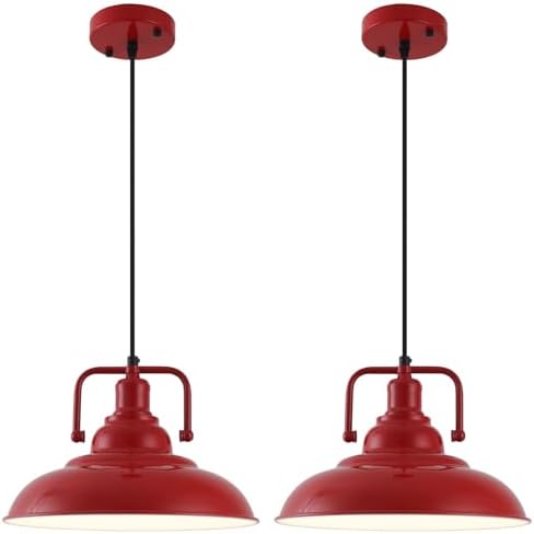 Farmhouse Pendant Light, 2 Packs 12.5inches Red Kitchen Pendant Lights, Island Pendant Lights, Modern Pendant Lights, Pendant Light for Kitchen, Living Room, Bedroom, Hallway by SESIMENTLogoGoboProjector