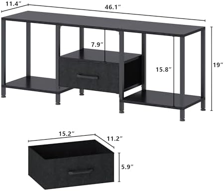 JARHETUN TV Stand with LED Lights, Entertainment Center with Open Shelves and Fabric Drawer, Media Console for 55 Inch TV, Television Stands for Living Room, Bedroom, Black - Image 3