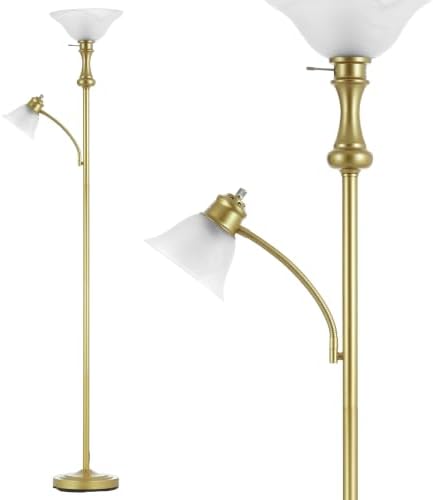 Torchiere Glod Floor Lamp with Adjustable Angle Reading Lamp-71IN by Leasgy
