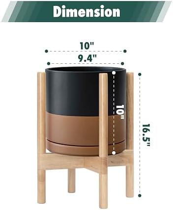 D'vine Dev Ceramic Pot with Natural Wood Stand, Black/Tan, 10 in, 55-B-K-7 - Image 3