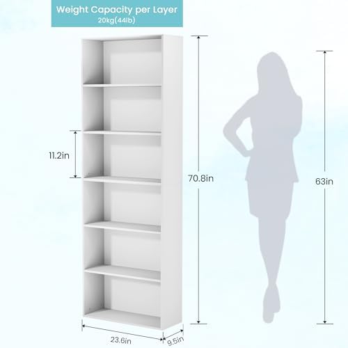 GRUSIGN 71" Tall 6-Tier Bookshelf, Large Open Display Bookcase with Ample Storage, Floor Standing Book Shelf for Living Room, Home Office, Bed Room, White - Image 2
