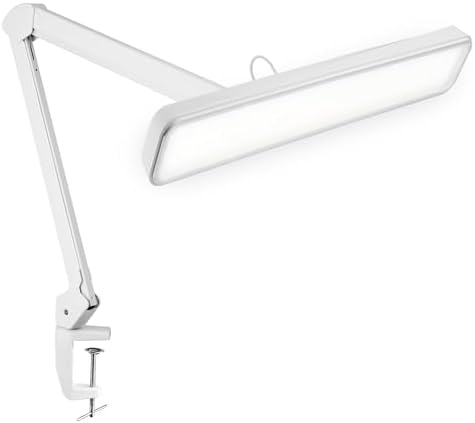 Neatfi XL 2,500 Lumens 30W LED Task Lamp for Manicure Table, Crafts, Workbench, Office – 22” Wide Shade Desk Light | Eye-Caring 6500K | 4-Level Brightness (White, Non-CCT with Clamp) by Neatfi