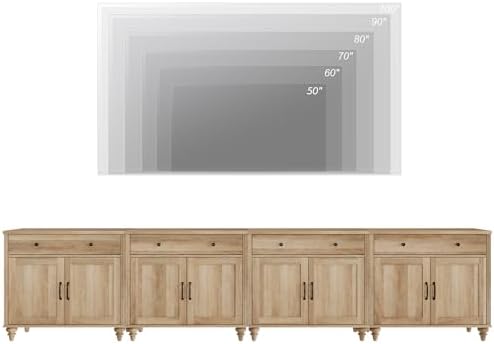 WAMPAT Large Buffet Cabinet with 8 Doors and 4 Drawers, Modern Coffee Bar Table Wood Kitchen Storage Cabinets, Farmhouse Sideboard Credenza for Dining Room, Oak, 134 inch - Image 5