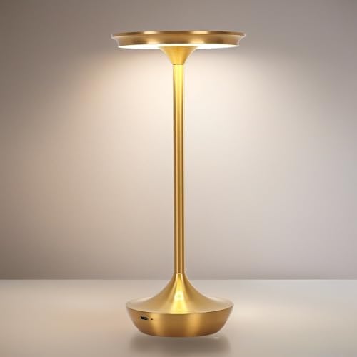 Rechargeable Cordless Table Lamp,Portable Outdoor 6000mAh Battery Operated LED Table Light Touch Control 3 Color Dimmable for Bedroom,Patio,Cofee,Camping,Dining,Restaurant&Livingroom-Gold by XIHCordlessTableLamp