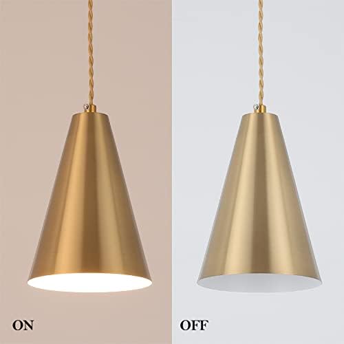 Gold Plug In Pendant Light,Hanging Lights With Plug In Cord On/Off Switch, Mini Brass Pendant Lights for Kitchen Island,Modern Chandeliers Light Fixture with Metal Shade,Hanging Lamps for Bedroom - Image 7
