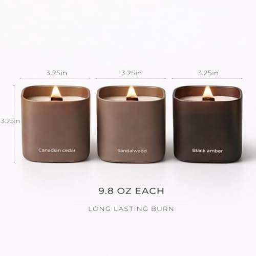 Set of 3 Premium Scented Soy Candles Gift Set | Dusk to Dawn Collection - Canadian Cedar, Black Amber & Sandalwood | Crackling Wood Wick | Luxury Candles for Relaxation, Home Décor, Gifts | 9.8oz Each - Image 4