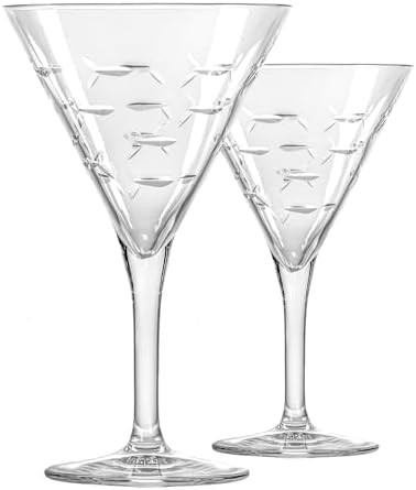 Rolf Glass School of Fish Martini Glass | Stemmed 7.5 oz. Martini Glasses | Lead-Free Glass | Diamond-Wheel Engraved Cocktail Glasses | Made in the USA (Set of 2) by RolfGlass