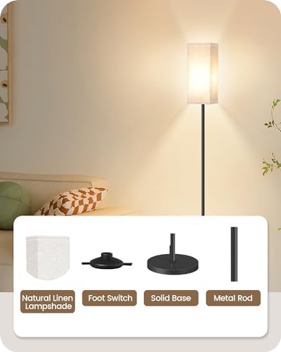 64.6" Floor Lamp, Pole with Foot Switch, Modern Standing Lamp Lampshade, Minimalist Freestanding Lamp (Bulb Not Included), for Living Room, Bedroom Office ETL Listed, Black and Beige E07LD05 - Image 5