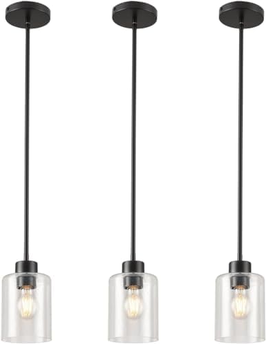 Black Pendant Light Fixture for Kitchen Island (seeded Glass Shade) - Image 2