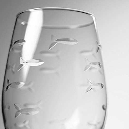 Rolf Glass School of Fish 18oz All Purpose Wine Glass | Set of 4 | Large Wine Glasses | Lead-free Crystal Glass | Engraved Wine Glasses | Made in the USA - Image 4