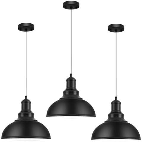 3PCS Matte Black Pendant Lights, Farmhouse Pendant Lamp with Metal Shade (White Inside), Industrial Pendant Lighting for Kitchen Island, Dining Room, Bedroom, Hallway by MgLoyht