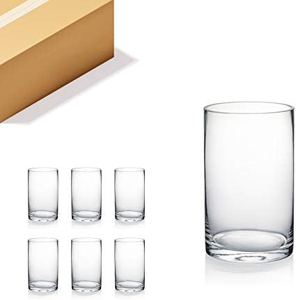 WGVI Quality Thick Clear Cylinder Glass Vase, 3" W x 5" H, Floral Container, Glass Candle Holder, Flower Vases, Wedding Centerpiece, Planter Terrarium, Table Top Home Décor Accent, 6 Pieces by WGVInternational-OpusGlassware