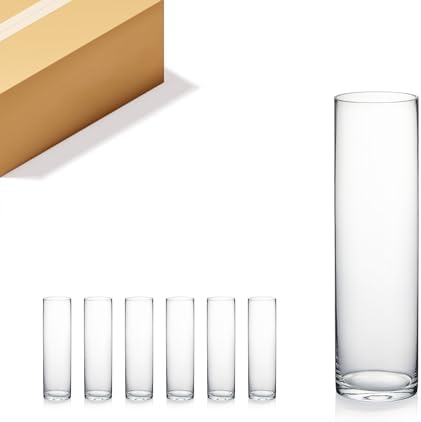 WGVI Quality Thick Weighted Tall Clear Cylinder Glass Vases, 4" W x 14" H, Flower Arrangement Floating Candle Holders Wedding Centerpieces Floral Container Home Decor, Bulk Wholesale, 6 Pcs by WGVInternational-OpusGlassware