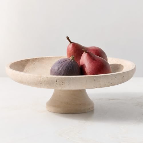 Koville Natural Italian Travertine Fruit Bowl, 11 Inch Decorative Pedestal Bowl, Handmade Stone Centerpiece Bowl for Kitchen Counter, Coffee Table & Dining Table, Modern Home Decor, Beige by Koville