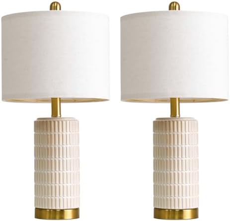 PoKat Small Bedside Table Lamps with USB Ports for Bedroom, 21.5'' White Nightstand Lamps for Night Stands, Modern Ceramic Bedroom Lamps for Living Room End Table, White and Beige - Image 6