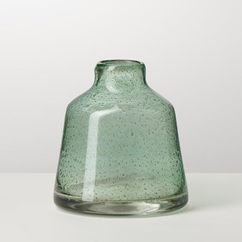Torre & Tagus 6 Inch Tall Green Glass Vase with Gold Flakes, Mouth Blown Glass Vases Green Flower Vase Centerpieces, Watertight for Hydroponic Plants, Coastal Seagreen Gold Decor Accents (Marina) by TorreTagusHome