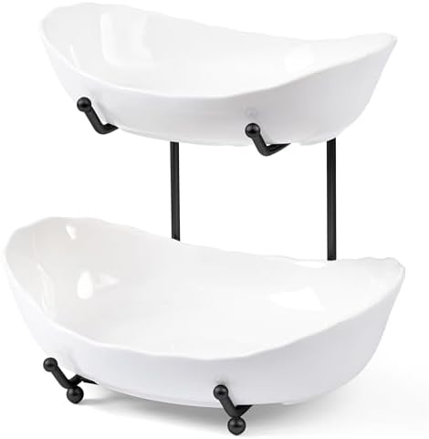 HBlife 2 Tier Fruit Bowl, Ceramic Fruit Basket for Kitchen Counter by HBlife