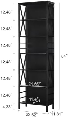 HOMISSUE Bookshelf, 7-Tier Bookshelf, Rustic Wood Metal Bookshelves and Bookcases, Freestanding Open Bookshelf, Industrial Tall Bookcase for Home Office, Living Room and Bedroom, Black - Image 2
