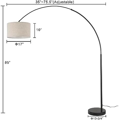 Major-Q Modern Arcing Floor Lamp - Tall Stand Up Arching Drum Shade - Large Contemporary Floor Lamp for Dining Rooms and Bedrooms - Corner Lamp for Office Lighting and Home Decor - Image 5