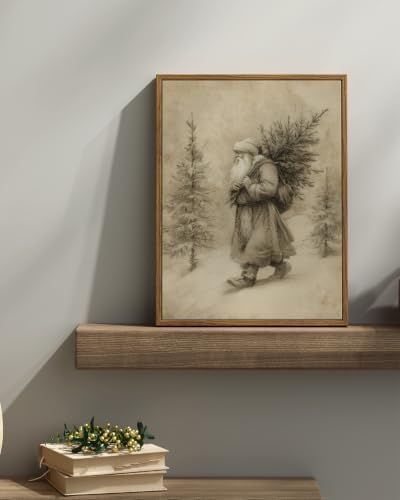 InSimSea Vintage Winter Christmas Decor, Santa with Tree Framed Art - Image 4