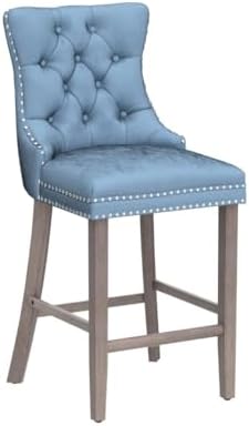 SoarFlash Modern Velvet Upholstered Bar Stools Set of 2 with Wood Legs, Button Tufted,Chrome Nailhead, Counterstool Seat, Armless Bar Chairs (Sky-Blue) - Image 4