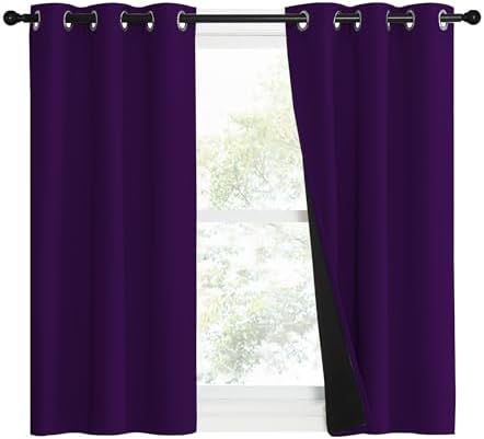 NICETOWN 100% Blackout Curtains with Black Liner Backing, Thermal Insulated Curtains for Living Room, Noise Reducing Drapes, Royal Purple, 37" Wide x 50" Long Per Panel, Set of 2 Panels - Image 2