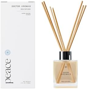 Doctor Aromas Premium Reed Diffuser Diffuser Glass Jar Set Elegant Scent for Home, Room or Bathroom and Fresh Air Scent Lasting Home Fragrance Over 90 Days (Pack of 1, Peace) by DOCTORAROMAS