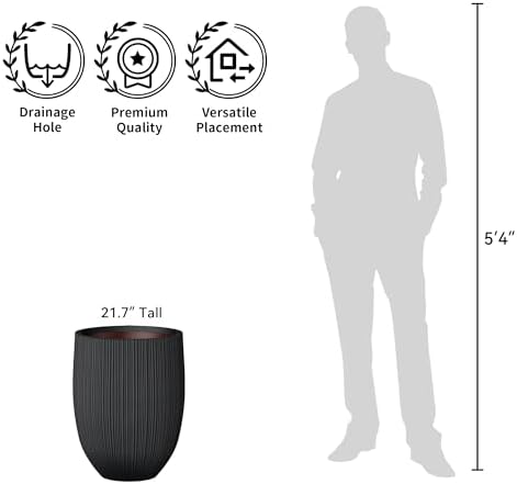 Kante Large Round Bullet Black Concrete Planter 21.7" Tall, Outdoor - Image 7