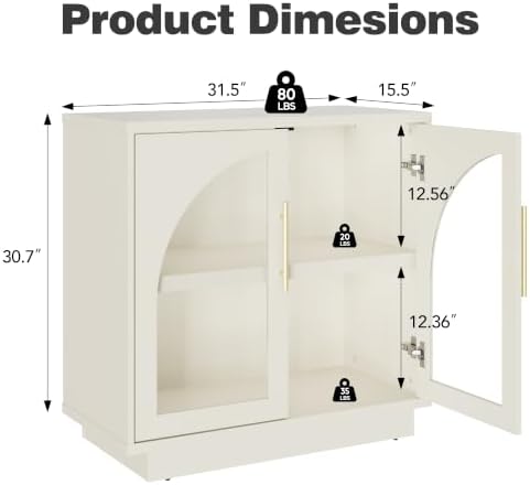 Fatmok Arched Glass Sideboard Buffet Accent Cabinet, 31.5" Display Credenza with Adjustable Shelf,4-Piece Modular Coffee Station Storage for Kitchen Living Room Bedroom, Beige(Not White) - Image 2