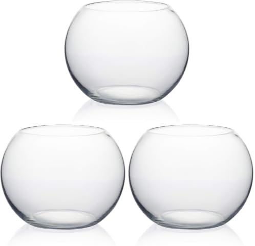 WGVI Bowl Glass Vase, Diameter 8", Height 6", Open Width 5", (Multiple Sizes Choices) Clear Bubble Planter Terrarium Fish Bowl for Wedding Event Home Decor, 1 Piece (VBW0008A) (Pack of 3) by WGVInternational-OpusGlassware