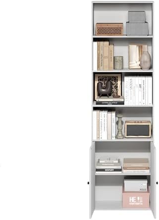 Furinno Jensen Farmhouse Style 6-Tier Book Shelf with Doors, White - Image 5