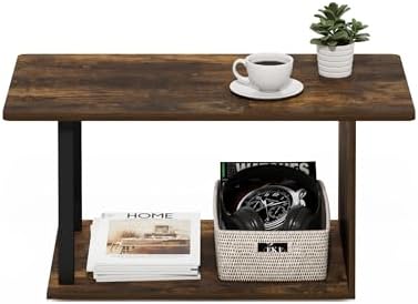 Furinno Basic 2-Tier Modern Coffee Table with Open Shelf, Amber Pine - Image 5