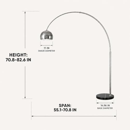 82" Modern Arc Floor Lamp, Arc Chrome Floor Lamp with Marble Base - Image 3