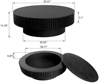 39'' Round Coffee Table with Storage, Modern Wooden Coffee Table - Image 2