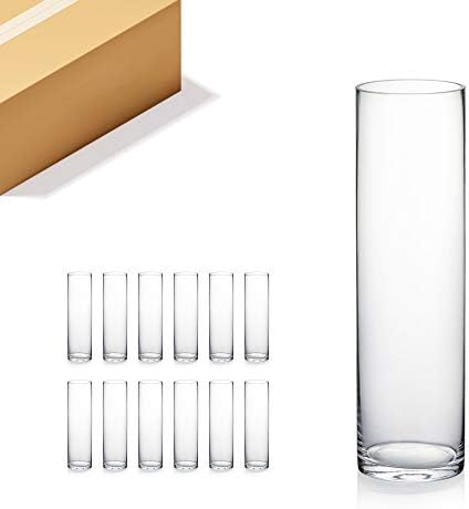 WGVI Quality Thick Weighted Tall Clear Cylinder Glass Vases, 4" W x 14" H, Flower Arrangement Floating Candle Holders Wedding Centerpieces Floral Container Home Decor, Bulk Wholesale, 12 Pcs by WGVInternational-OpusGlassware