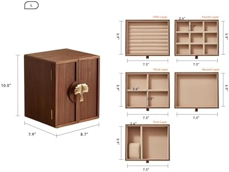 CHOSIN 5 Layer Wood Jewelry Box with Ginkgo Brass Handle & Magnetic Closure - Image 3