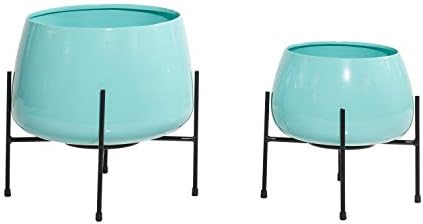 Deco 79 Metal Indoor Outdoor Planter Rounded Dome Small Planter Pot with Removable Black Stands, Set of 2 Planters 8", 10"H, Teal - Image 6