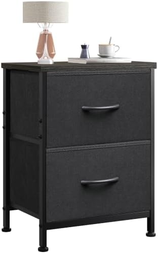 WLIVE Black Night Stand, Small Dresser with 2 Drawers & Wooden Top, Nightstand with Fabric Bins, Bedside Table End Table for Bedroom, Closet, Entryway, College Dorm, Charcoal Black by WLIVE