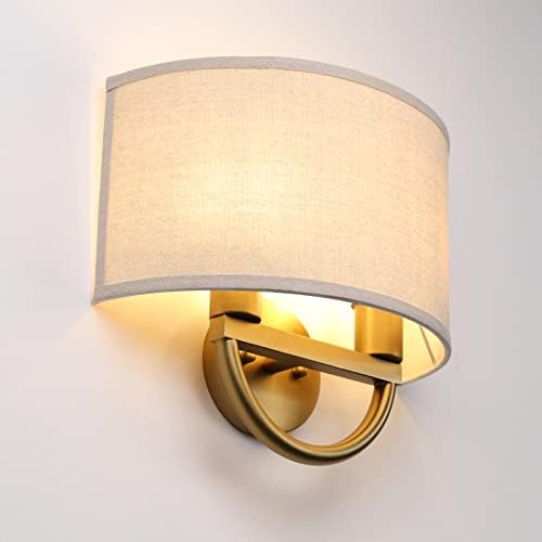 Industrial 2-Lights Wall Sconce Fixtures with Linen Fabric Shade, Double Wall Light Lamps Decor for Hallway Bedroom Living Room Bathroom Stairway - Image 2