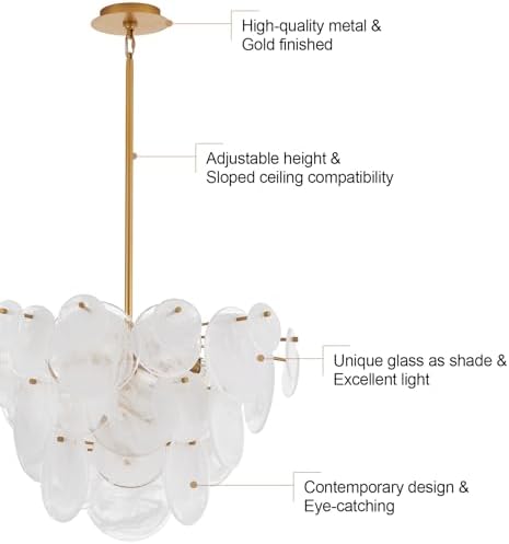 Dia 28 Inch, Modern Glass Chandeliers for Bedroom, Gold Dining Room Light Fixture, Large Vintage Pendant Chandelier for Living Room Stairway Entryway Kitchen Farmhouse Foyer - Image 4