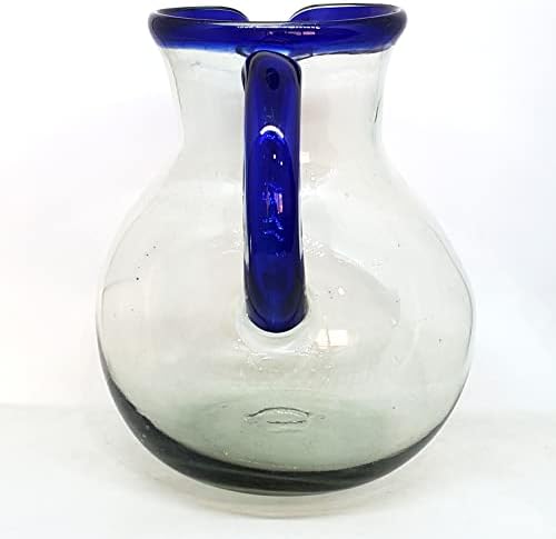 Cobalt Blue Rim 120 oz Pitcher and 6 Drinking Glasses set, Recycled Glass, Lead-free, Toxin-Free (Pitcher & Glasses) - Image 3