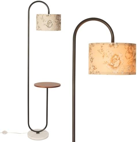 Hsyile Arc Floor Lamp with Hanging Drum Shade for Living Room-Marble Base Modern Tall Stand Up Light with Table, Contemporary Over The Couch Black Lamp Standing Lamps by Hsyile