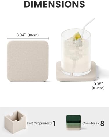 Fluxynara Felt Coasters with Holder, Set of 8 for Drinks, Sagewood - Image 2