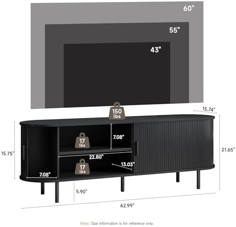 ComfyCorner 63" Mid Century Modern TV Stand with Sliding Doors for 65" TV - Image 2