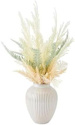 Elements Artificial Floral Greenery Arrangement in White Ceramic Vase, Faux Dry Botanical Decor, Polysilk Branches, 23 Inches Tall - Home Decor for Shelf, Table, or Room Decor by Elements